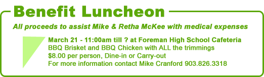 Benefit Lunch March 21 11:00am at Foreman High School Cafeteria